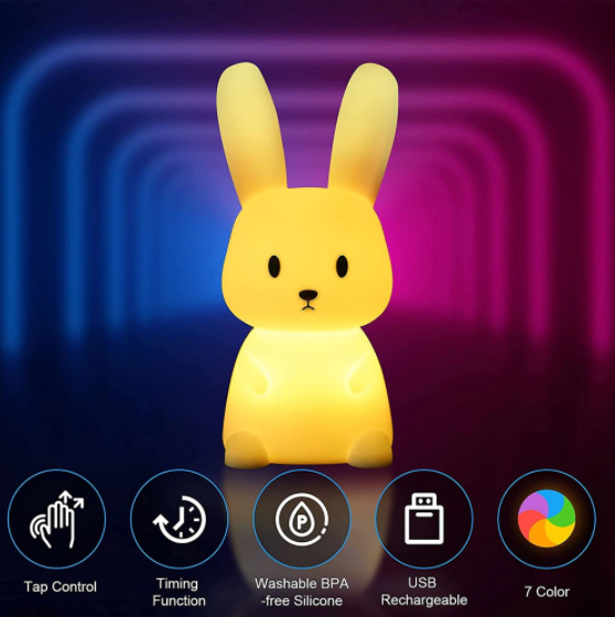 Зображення Силіконовий нічник Кролик з сенсорним управлінням 7 кольорів
