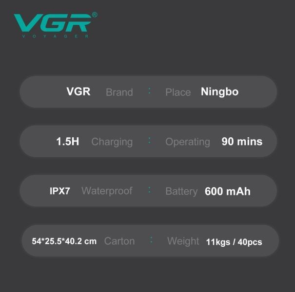 Зображення Професійна електробритва VGR V-339S GREEN, 4 насадки Shaver