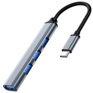 Картинка Разветвитель-удлинитель Type-C 4 порта USB металл темно-серый