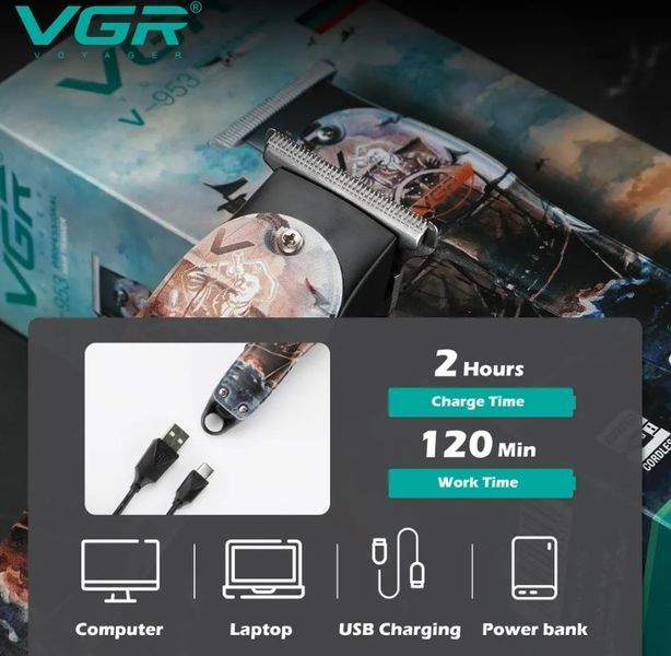 Професійний тример для стрижки волосся та бороди VGR V-953 з насадками