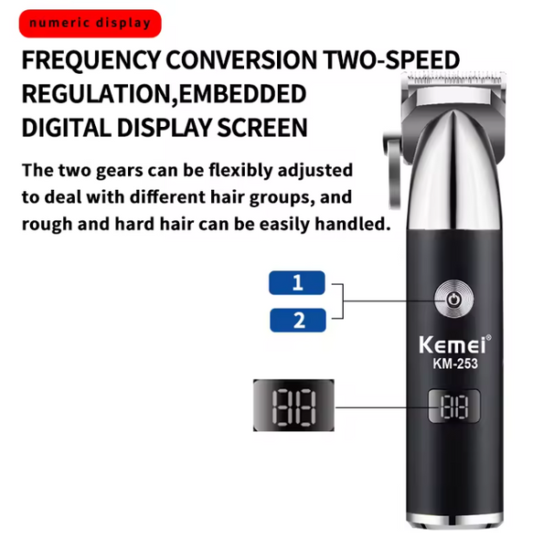 Професійна машинка для стрижки волосся триммер Kemei KM-253 з насадками та дисплеєм