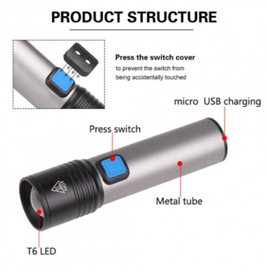 Ліхтарик BL K31 USB Сірий, серый