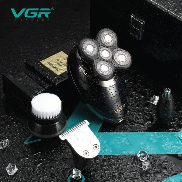 Картинка Электробритва аккумуляторная VGR-302 4в1 для влажного и сухого бритья с плавающими головками и триммером