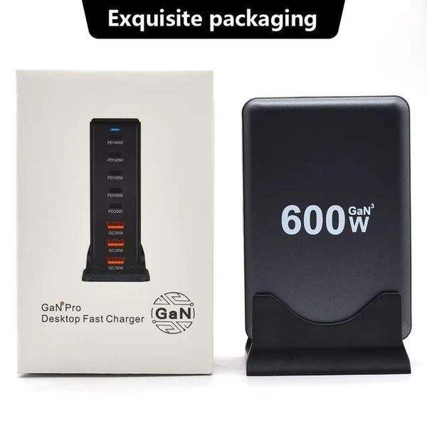 Зображення Блок живлення Type-C зарядний пристрій USB Хаб GaN 600W (600Вт) Швидка Зарядка для ноутбука та телефону PD 140W