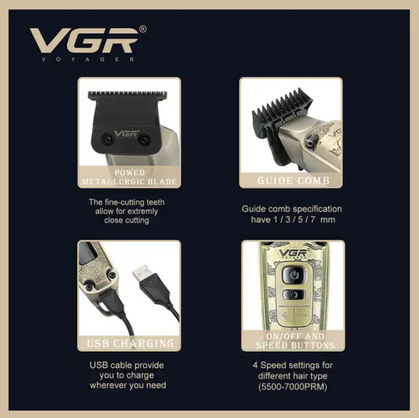 Професійна машинка для стрижки волосся триммер VGR V-901 з насадками