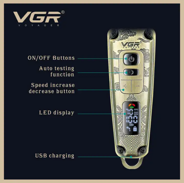Профессиональная машинка для стрижки волос триммер VGR V-901 с насадками